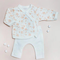 2 piece wrap top & trouser set, Apricot Floral , Organic Cotton Top & Trousers Tiny & Small 