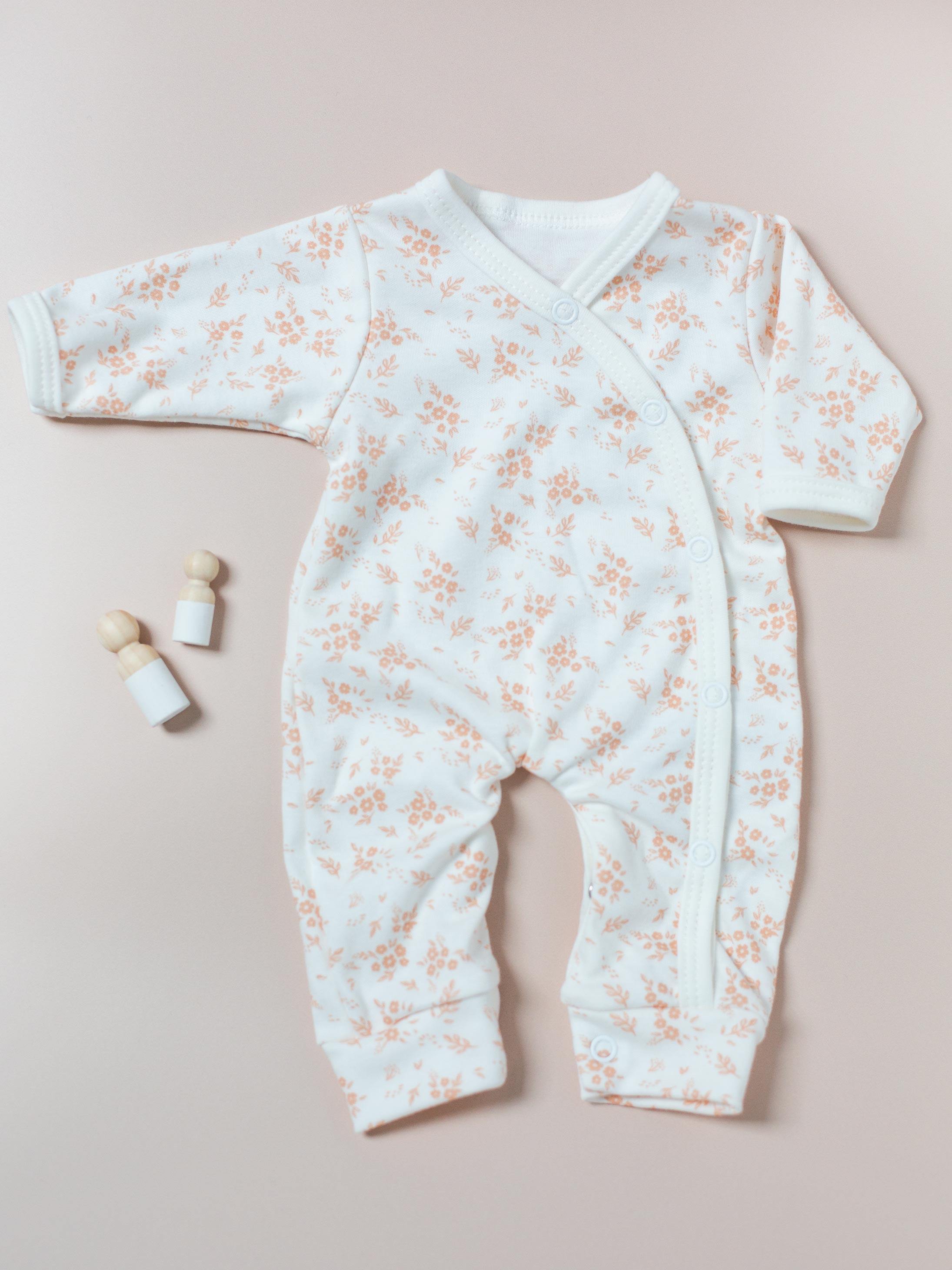 Sleepsuit, Apricot Floral, Premium 100% Organic Cotton - Sleepsuit / Babygrow - Tiny & Small