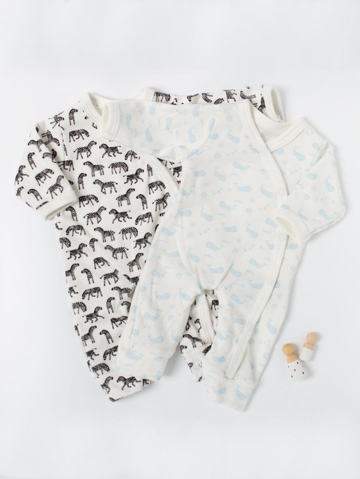 2 Pack Sleepsuits, Ocean Blue and Little Zebras, 100% Organic Cotton (1.5lb-3lb, 3lb-5lb & 4-7lb)