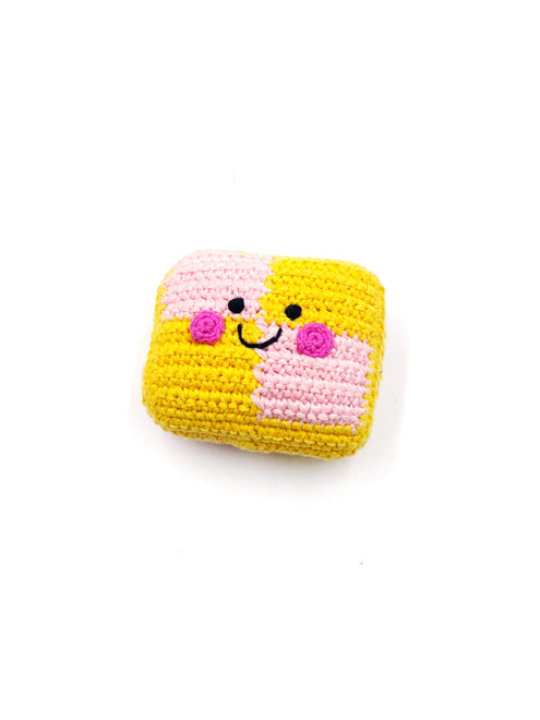 Crochet Fair Trade Rattle Toy - Friendly Battenburg Cake Rattle Pebble Toys 