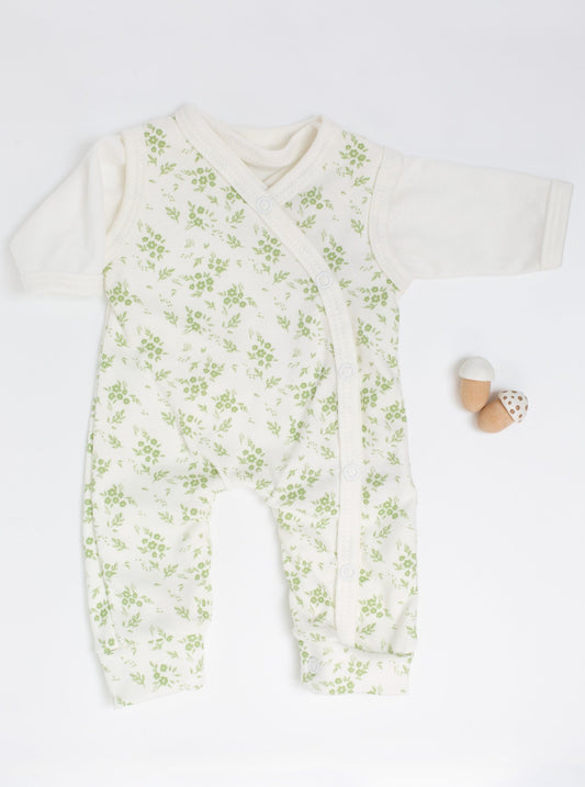 Dungaree & Top Set, Apple Floral, Premium 100% Organic Cotton Dungaree Tiny & Small 