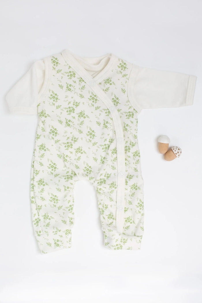 Dungaree & Top Set, Apple Floral, Premium 100% Organic Cotton