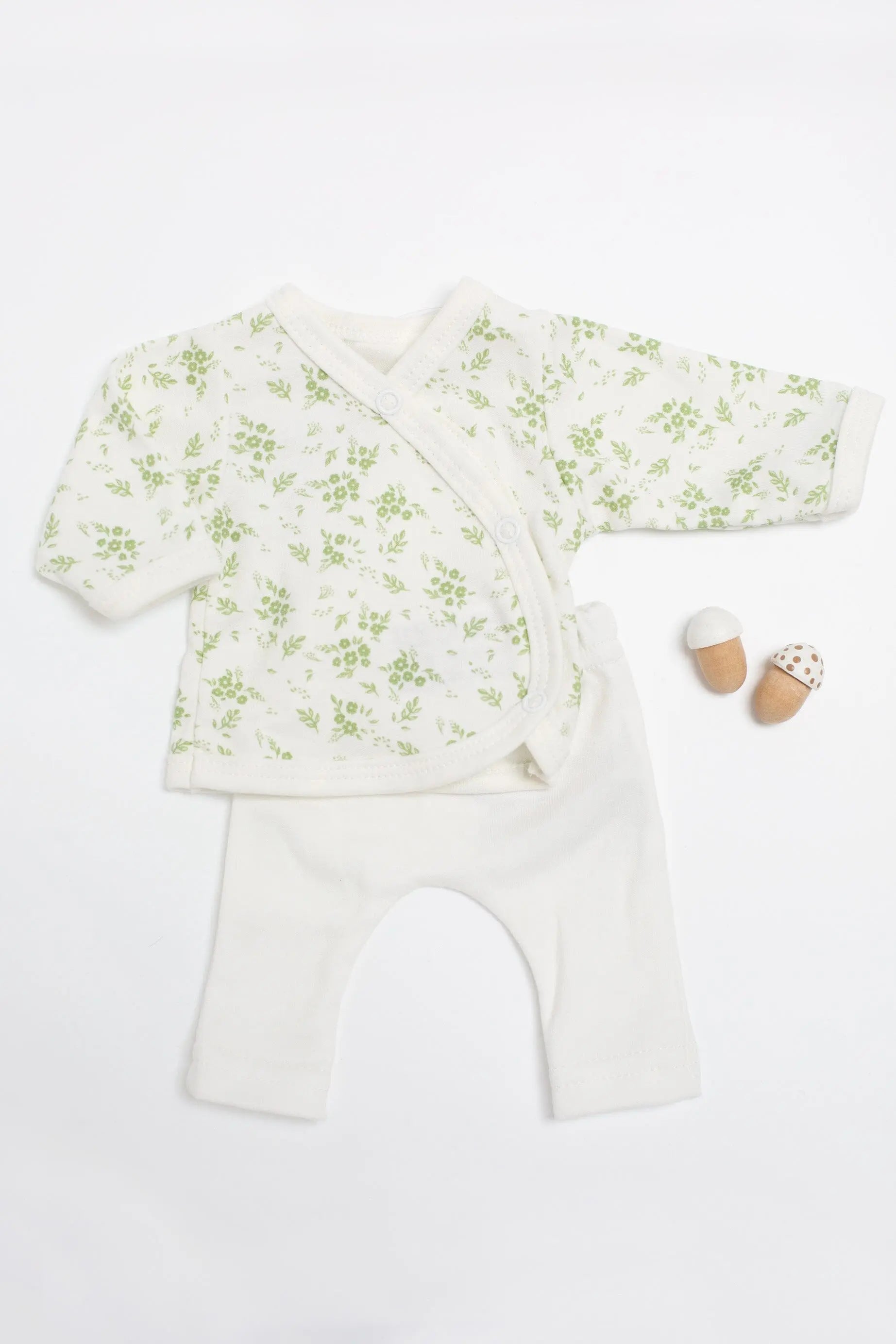 2 piece wrap top & trouser set. Apple Floral, Organic Cotton Top & Trousers Tiny & Small 