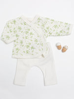 2 piece wrap top & trouser set. Apple Floral, Organic Cotton