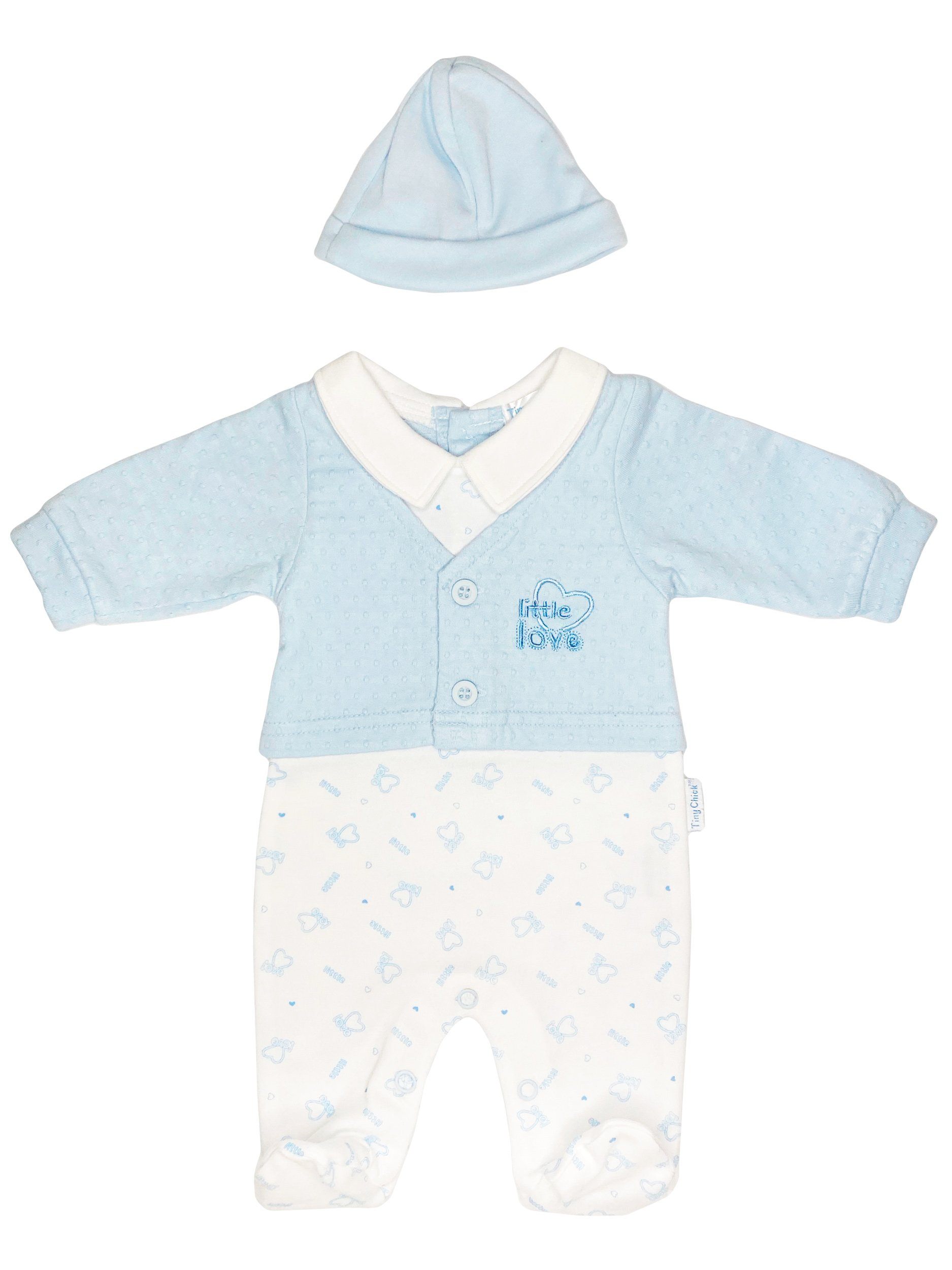 'Little Love' Blue Polkadot Cardigan Sleepsuit & Hat - Sleepsuit / Babygrow - Tiny Chick