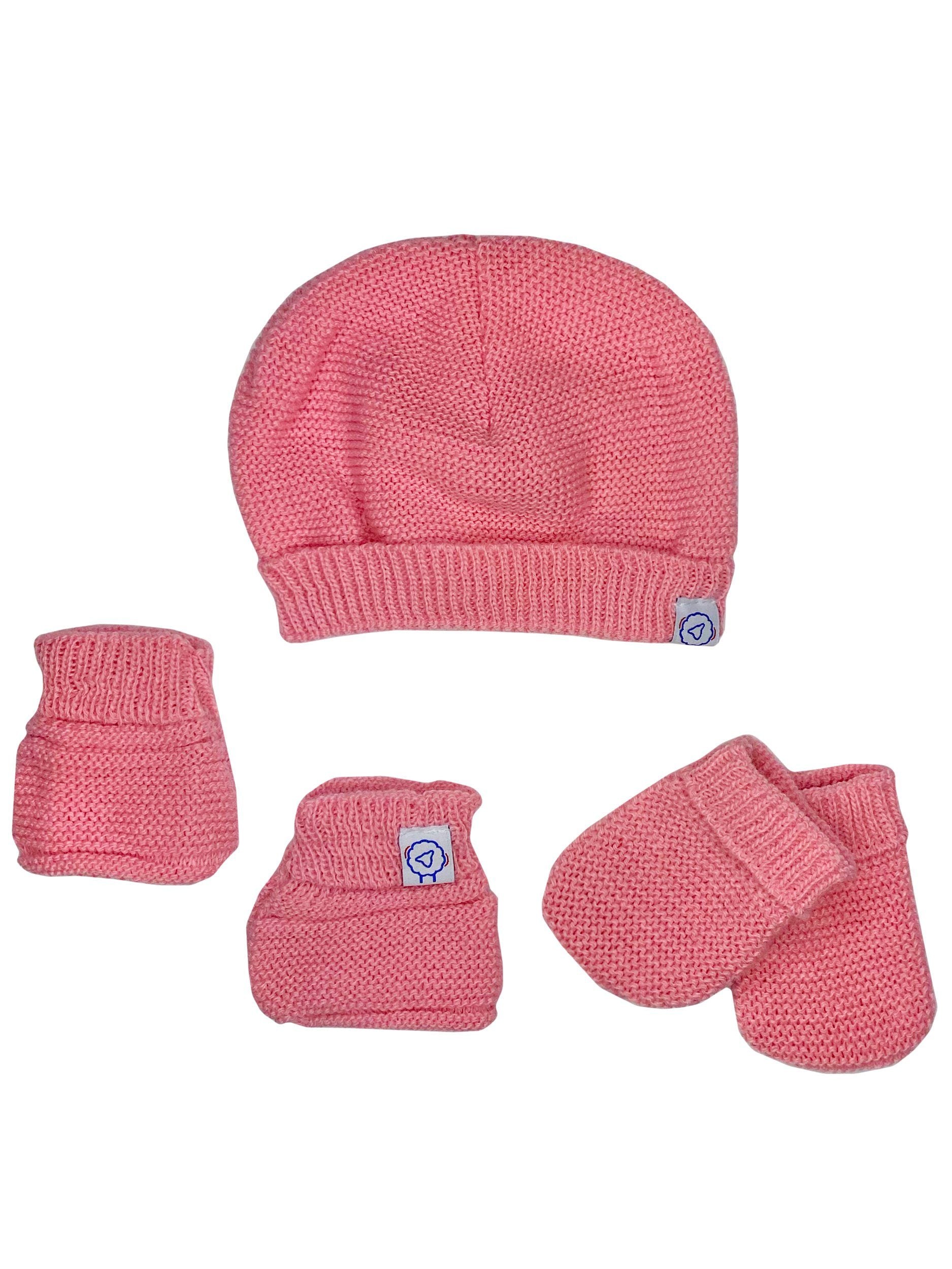 Knitted Hat, Mittens & Booties Set - Dusty Pink - Hat, Mitts & Booties Set - La Manufacture de Layette