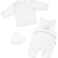 Elephant Dungaree, Long Sleeve Top & Hat - White Outift Tiny Chick 