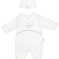 Elephant Dungaree, Long Sleeve Top & Hat - White Outift Tiny Chick 