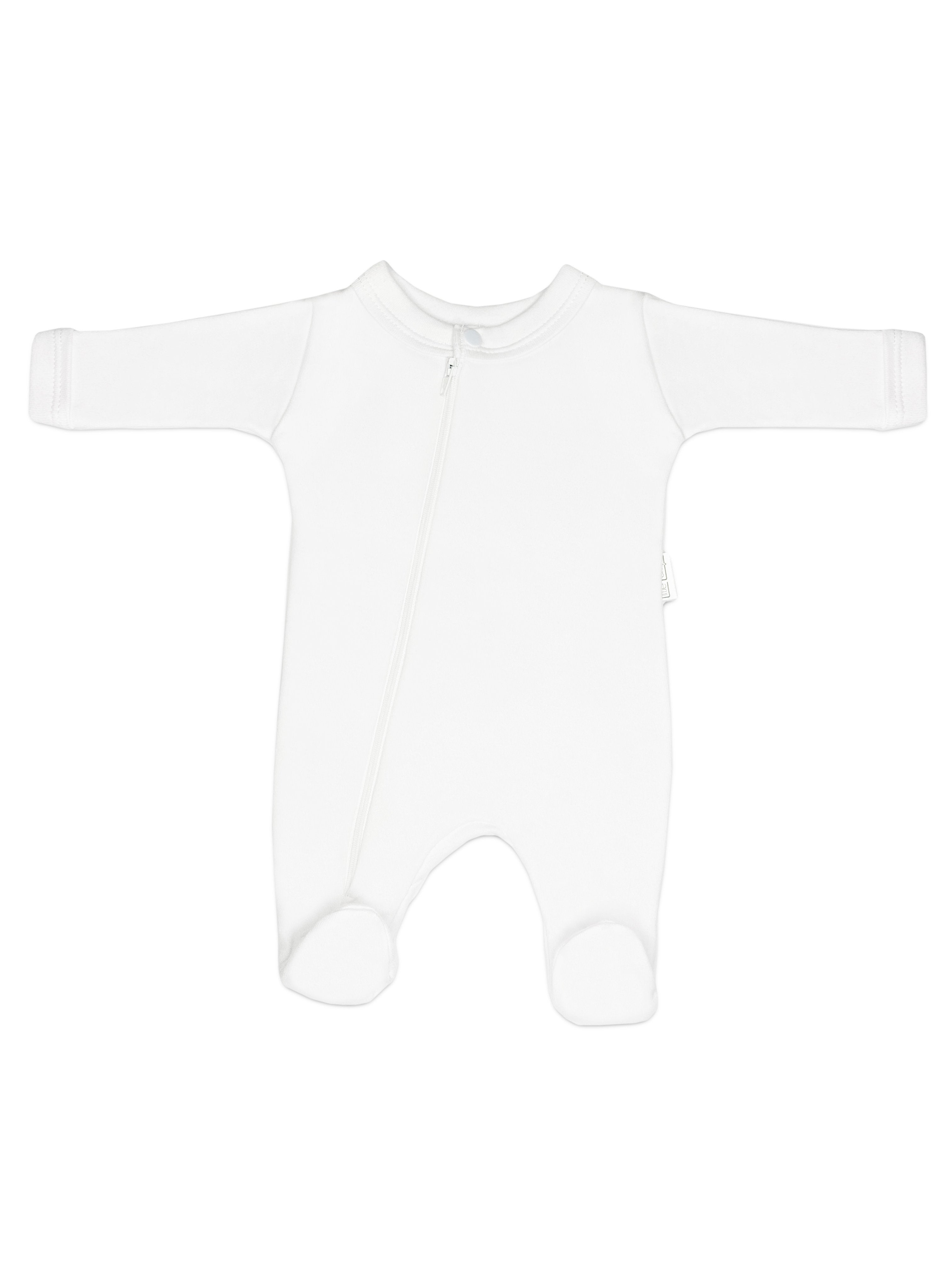 100% Cotton Footed Zip Up Sleepsuit - White - Sleepsuit / Babygrow - Little Lumps