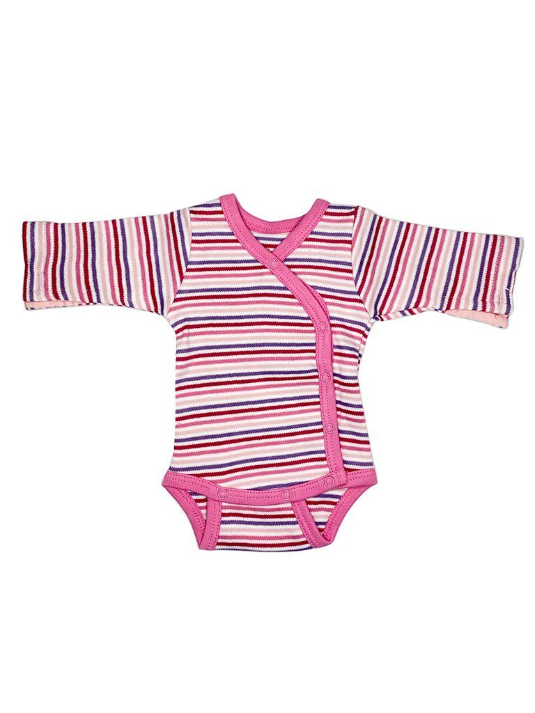 Organic Cotton Pink Bold Stripe Long Sleeve Vest - Bodysuit / Vest - Fixoni
