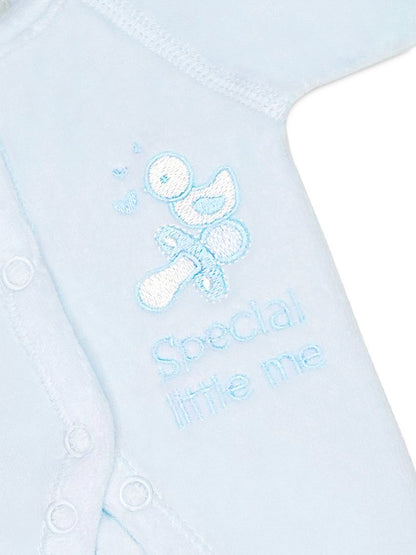 Preemie Baby Clothes: Velour, Blue 'Special Little Me' Sleepsuit / Babygrow Tiny Chick 