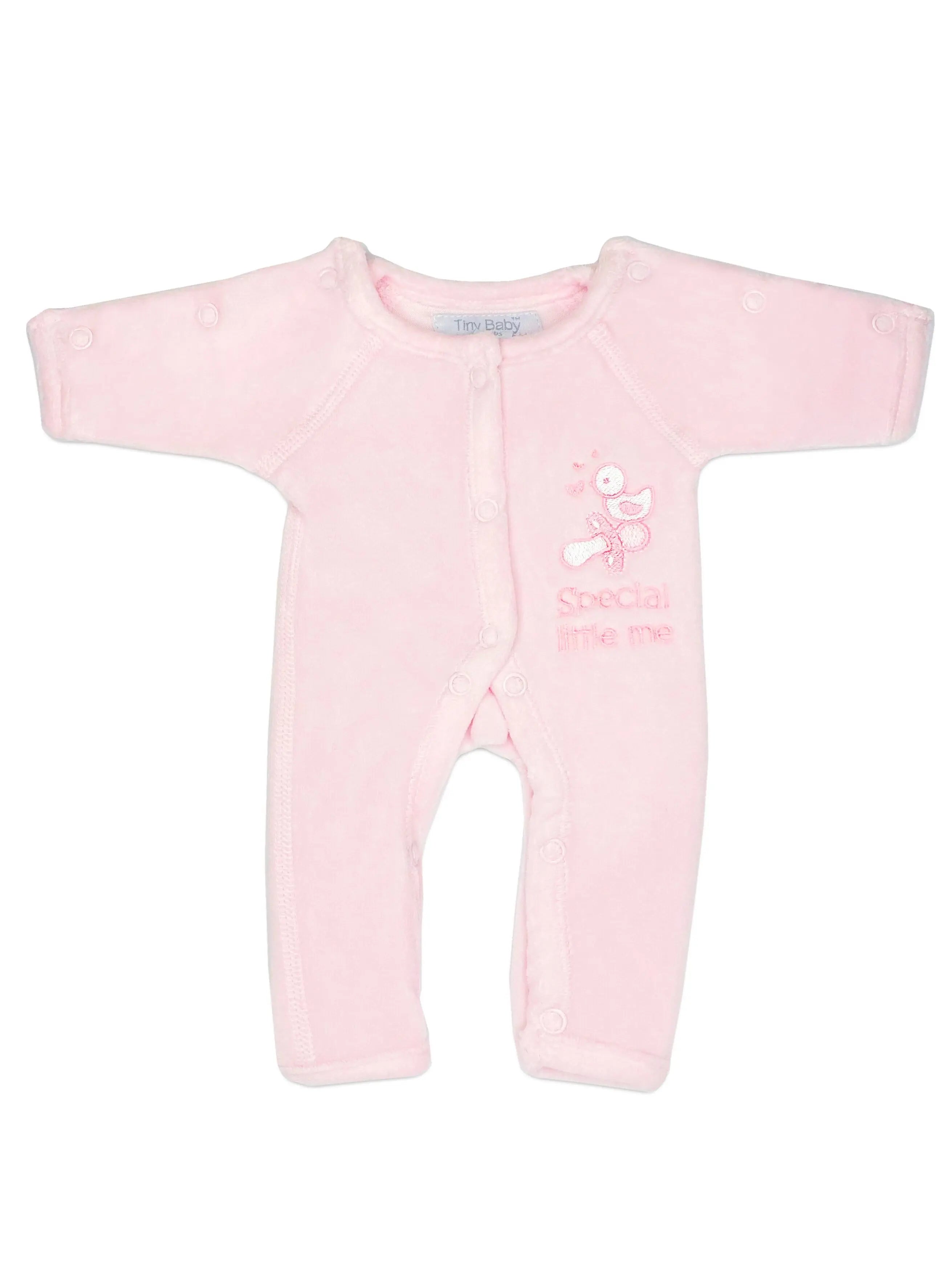 Velour Preemie Baby Sleepsuit: Pink 'Special Little Me' Sleepsuit / Babygrow Tiny Chick 