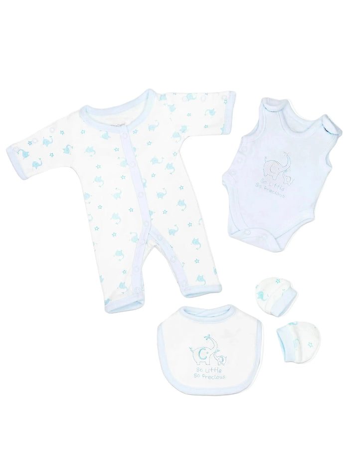 Blue Elephant 4 Piece Set - Sleepsuit, Vest, Bib & Mitts