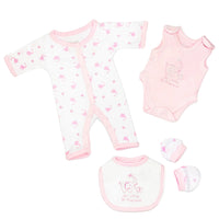 Pink Elephant 4 Piece Set - Sleepsuit, Vest, Bib & Mitts Outift Tiny Chick 