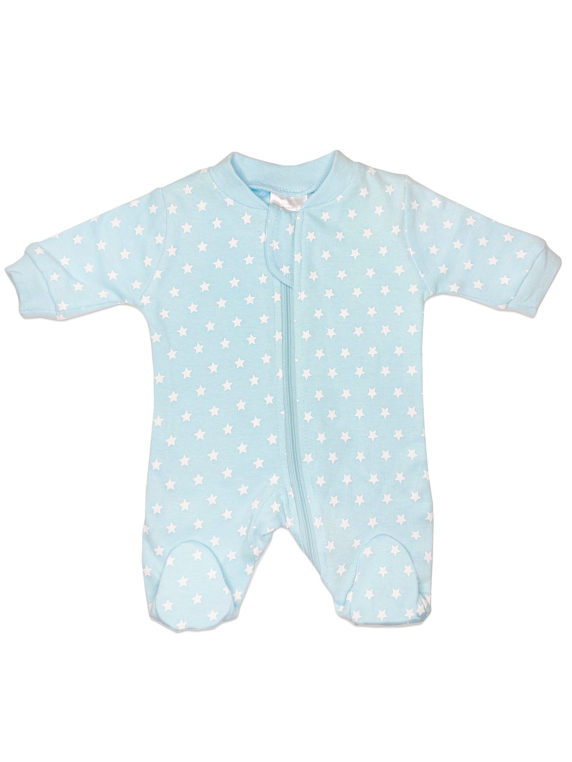 Blue Star Print Zip Up Footed Sleepsuit - Sleepsuit / Babygrow - Baby Mode
