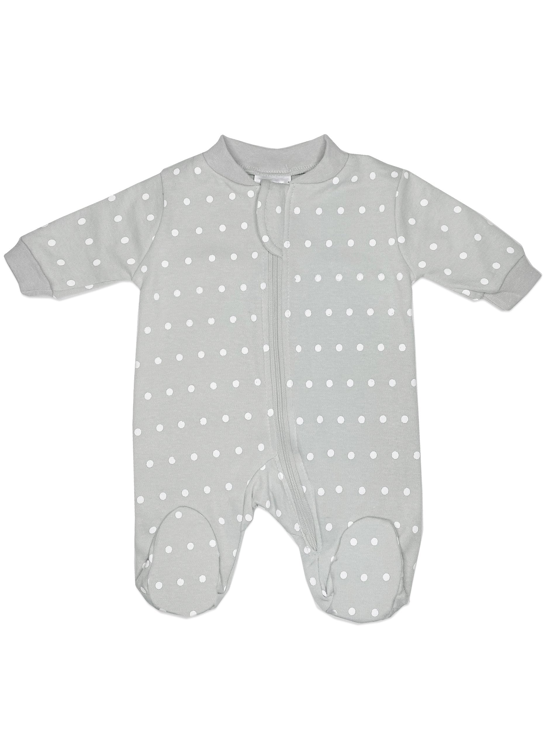 Tiny Baby Size Zip Up Footed Sleepsuit, Grey Polkadot - Sleepsuit / Babygrow - Baby Mode