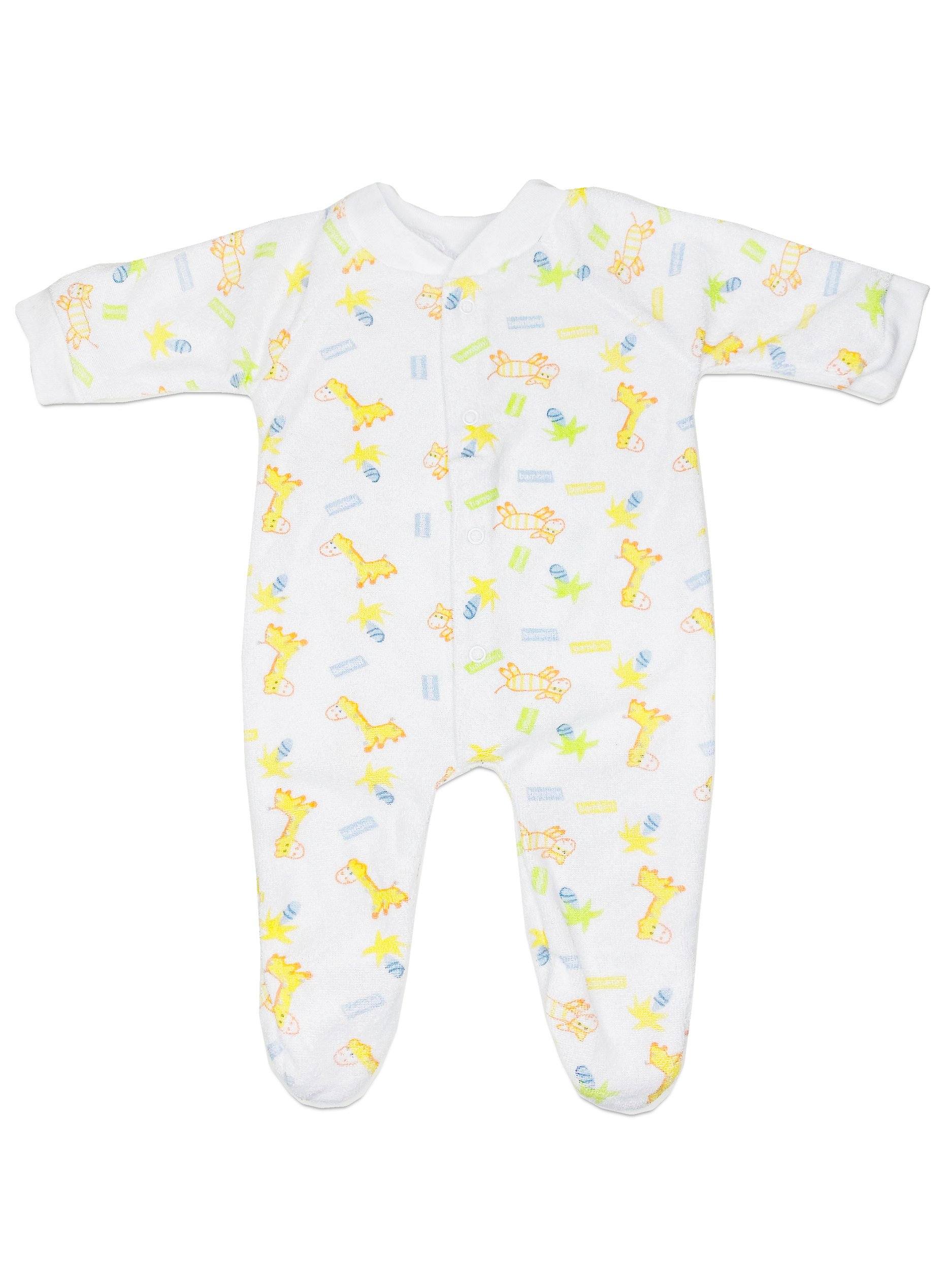 Terrycloth Tiny Baby Sleepsuit - Giraffe Print - Sleepsuit / Babygrow - Bambini