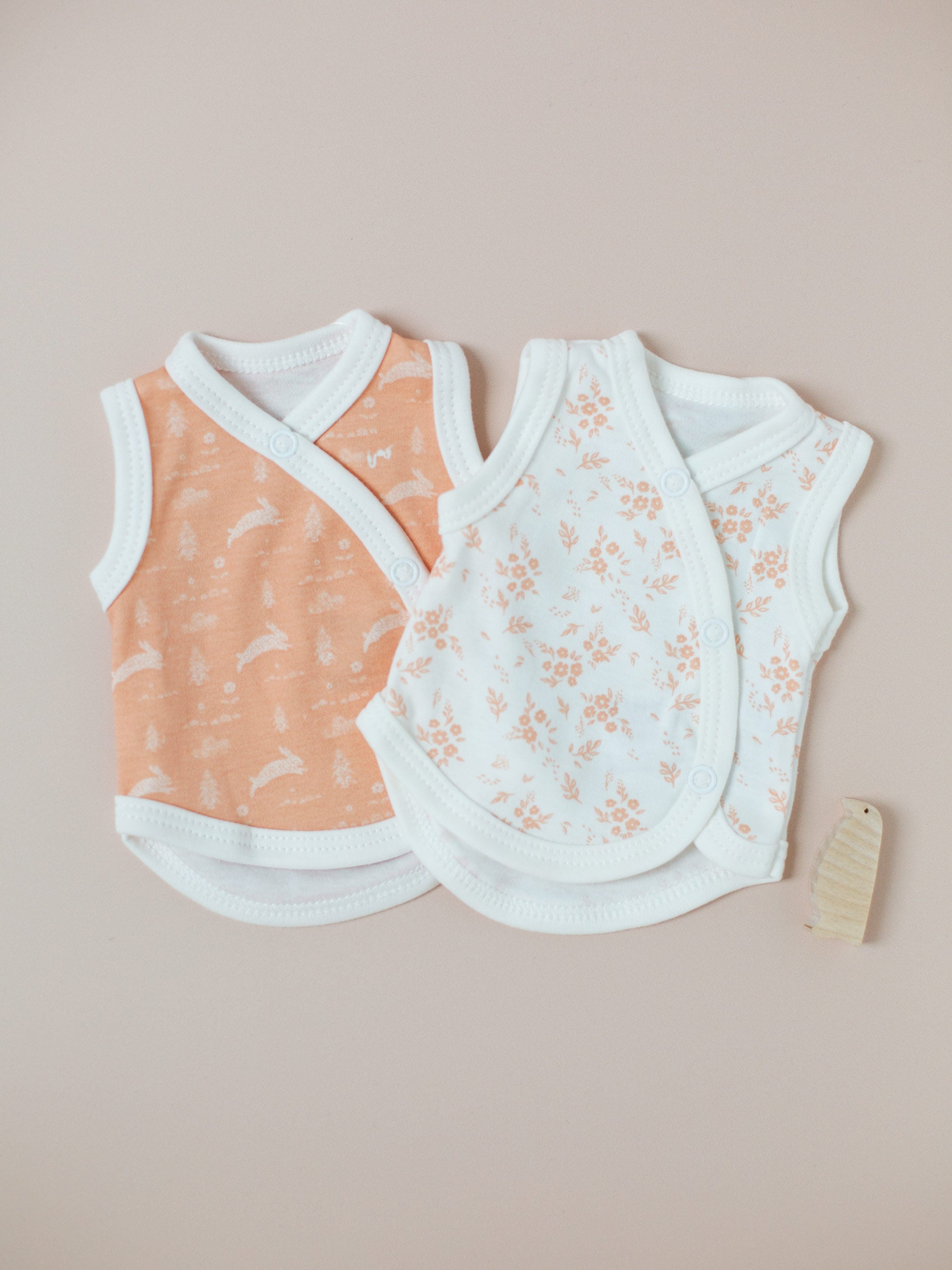 2 Pack Incubator Vest Set, Leaping Bunnies and Apricot Floral, 100% Organic Cotton - Set - Tiny & Small