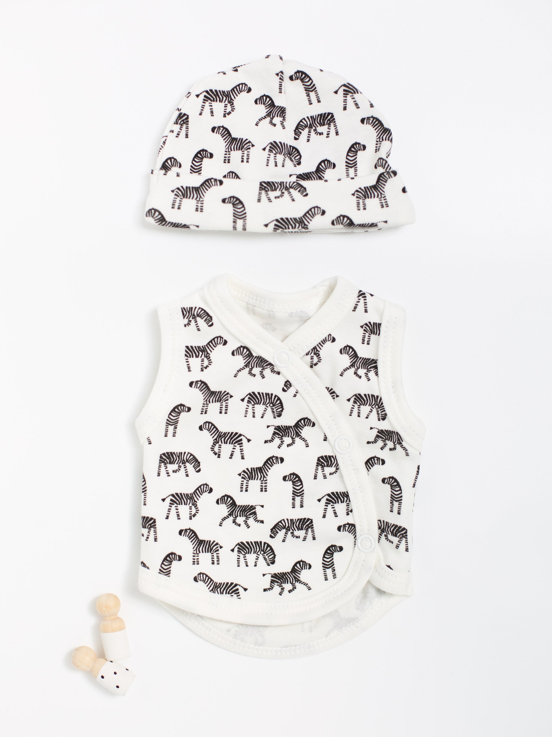 Incubator Vest & Round Hat Set, Little Zebras, 100% Organic Cotton - Set - Tiny & Small