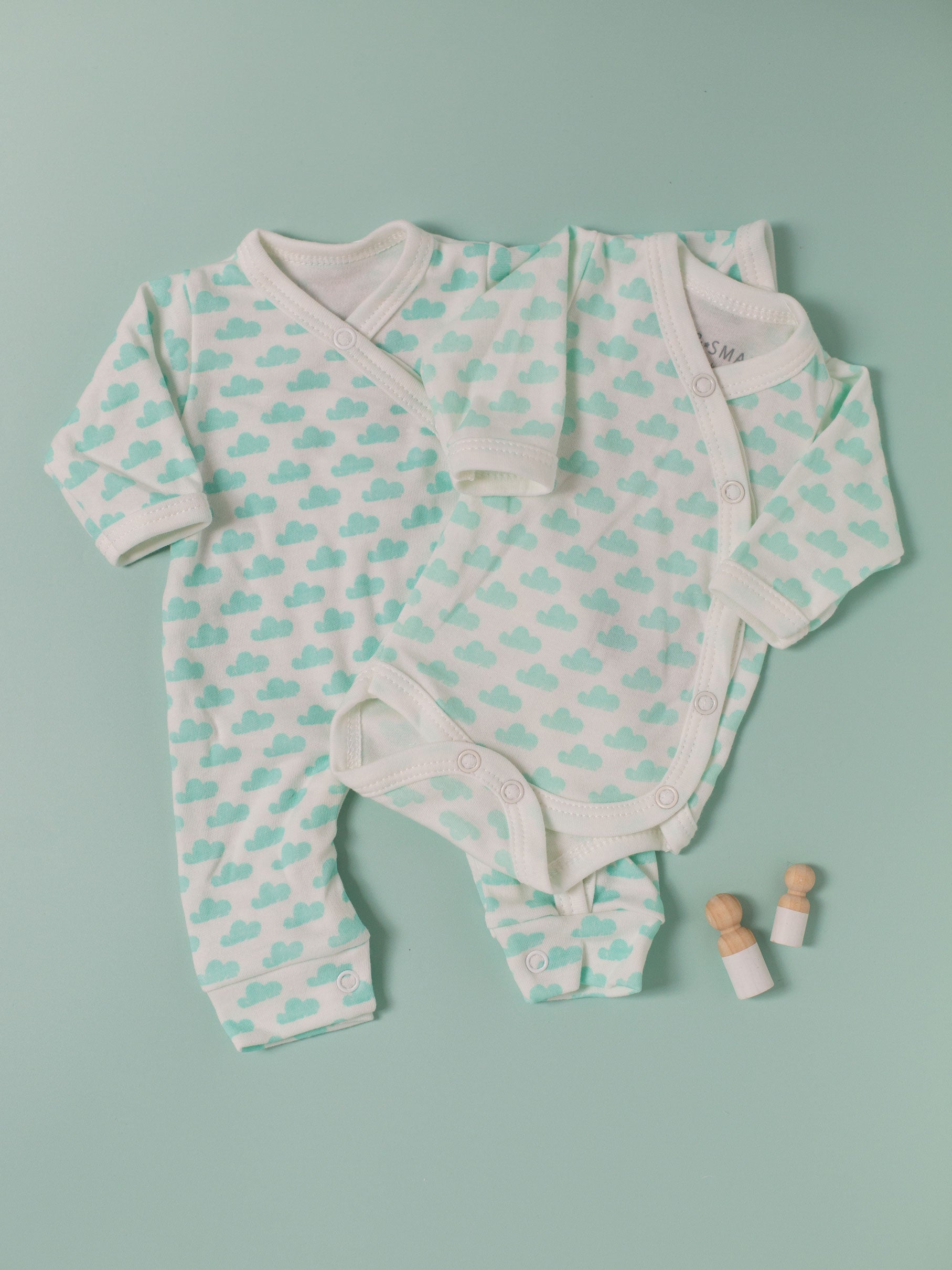 Mint Cloud Bundle - Sleepsuit & Bodysuit, 100% Organic Cotton - Set - Tiny & Small