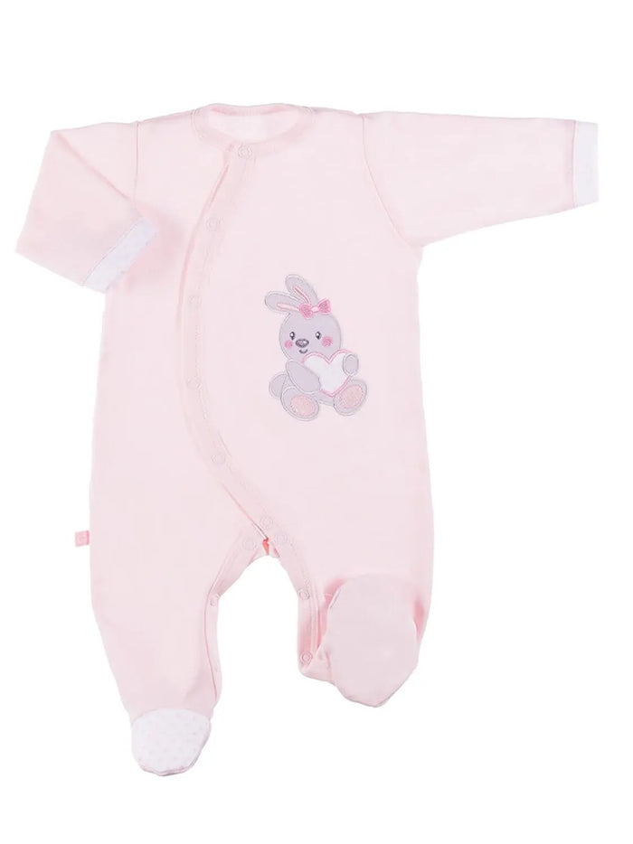 Early Baby Babygrow, Embroidered Bunny Design - Pink