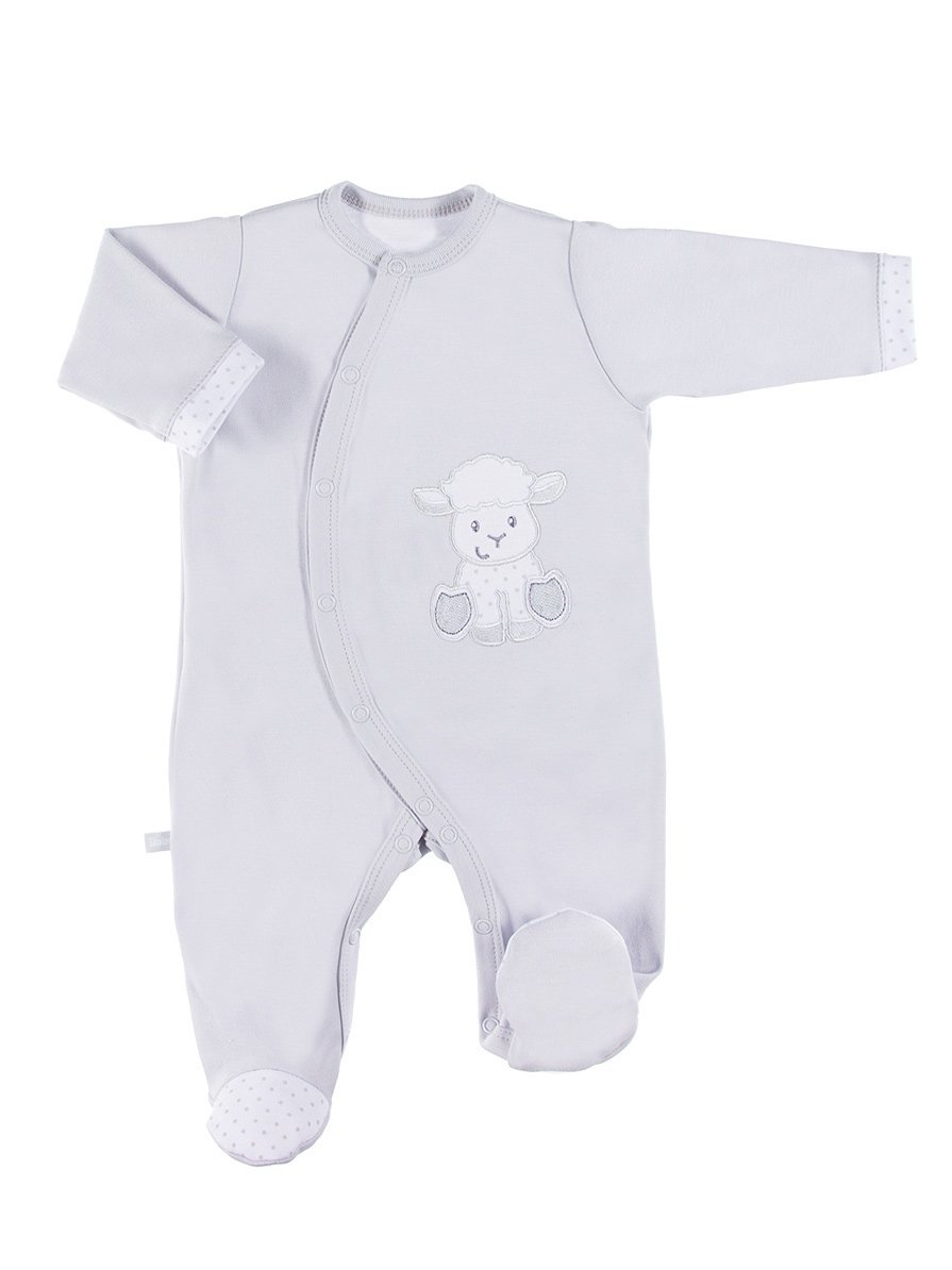 Footed Tiny Baby Sleepsuit, Lamb Design - Grey - Sleepsuit / Babygrow - EEVI
