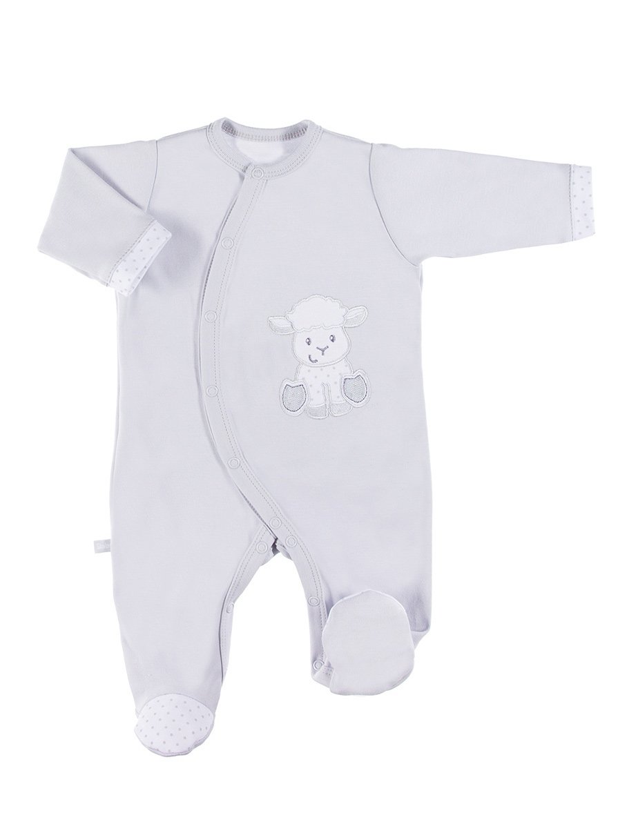 Footed Tiny Baby Sleepsuit, Lamb Design - Grey Sleepsuit / Babygrow EEVI 