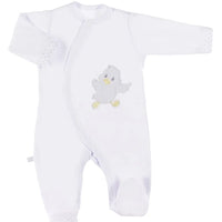 Tiny Baby Footed Babygrow, Embroidered Chick - White Sleepsuit / Babygrow EEVI 