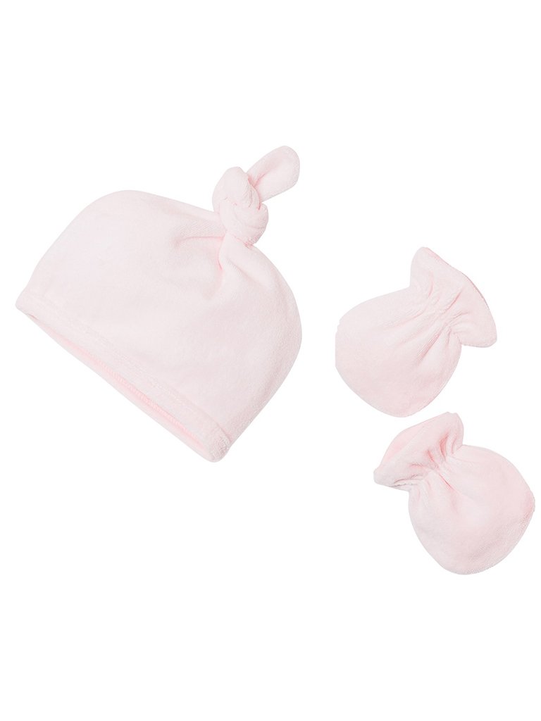 Pink Velour Tiny Baby Hat and warm mitts - hat - Prends ton Pouce