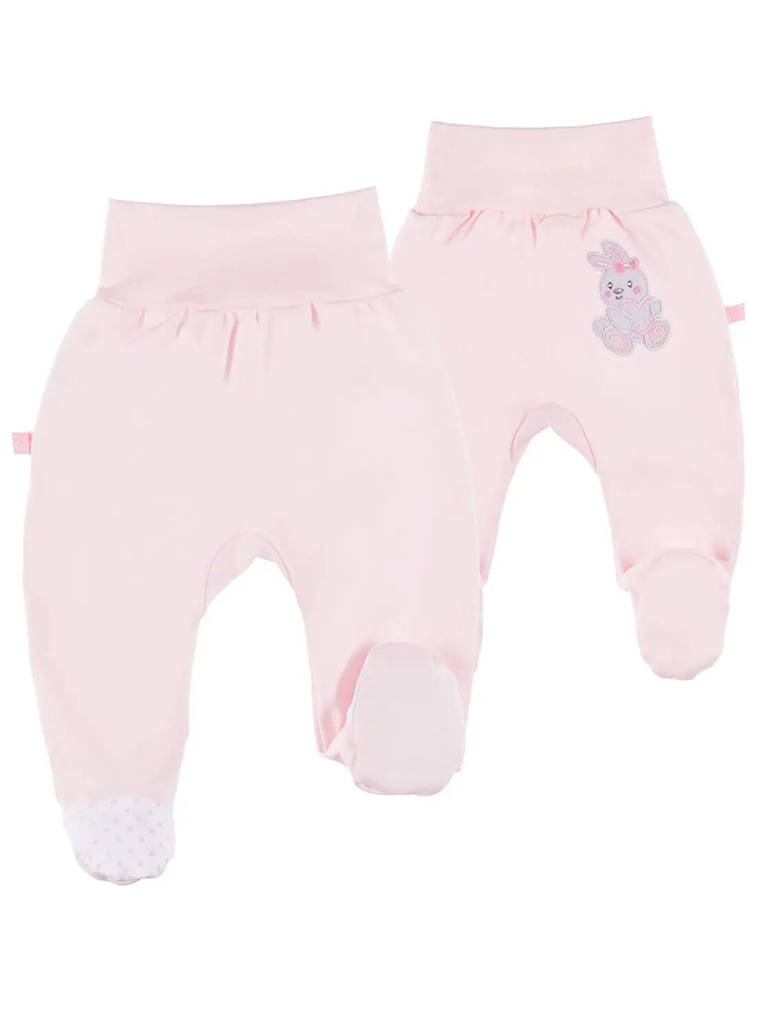 Early Baby Footed Trousers, Embroidered Bunny Rabbit On The Rear - Pink Trousers / Leggings EEVI 