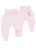 Early Baby Footed Trousers, Embroidered Bunny Rabbit on the Rear - Pink