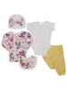 Floral Print 5 piece set - Vest, Top, Trousers, Bib & Hat (4-7lbs) - Set - Soft Touch