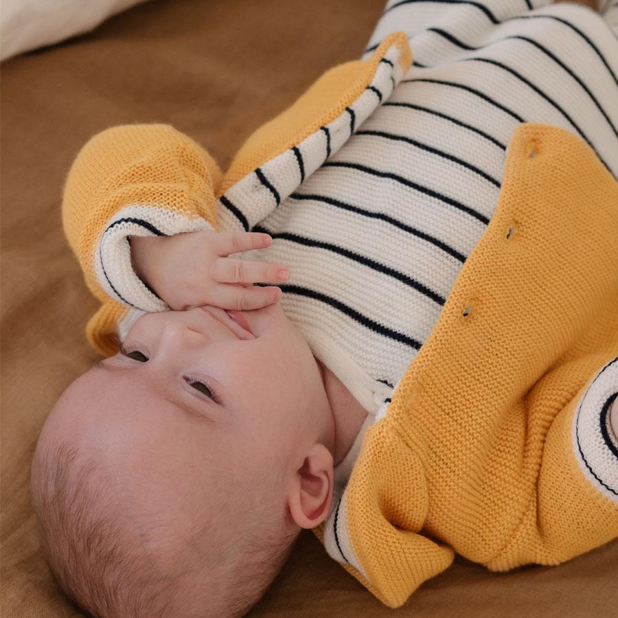 Mustard Knitted Jacket with Breton Stripe - Cardigan / Jacket - La Manufacture de Layette