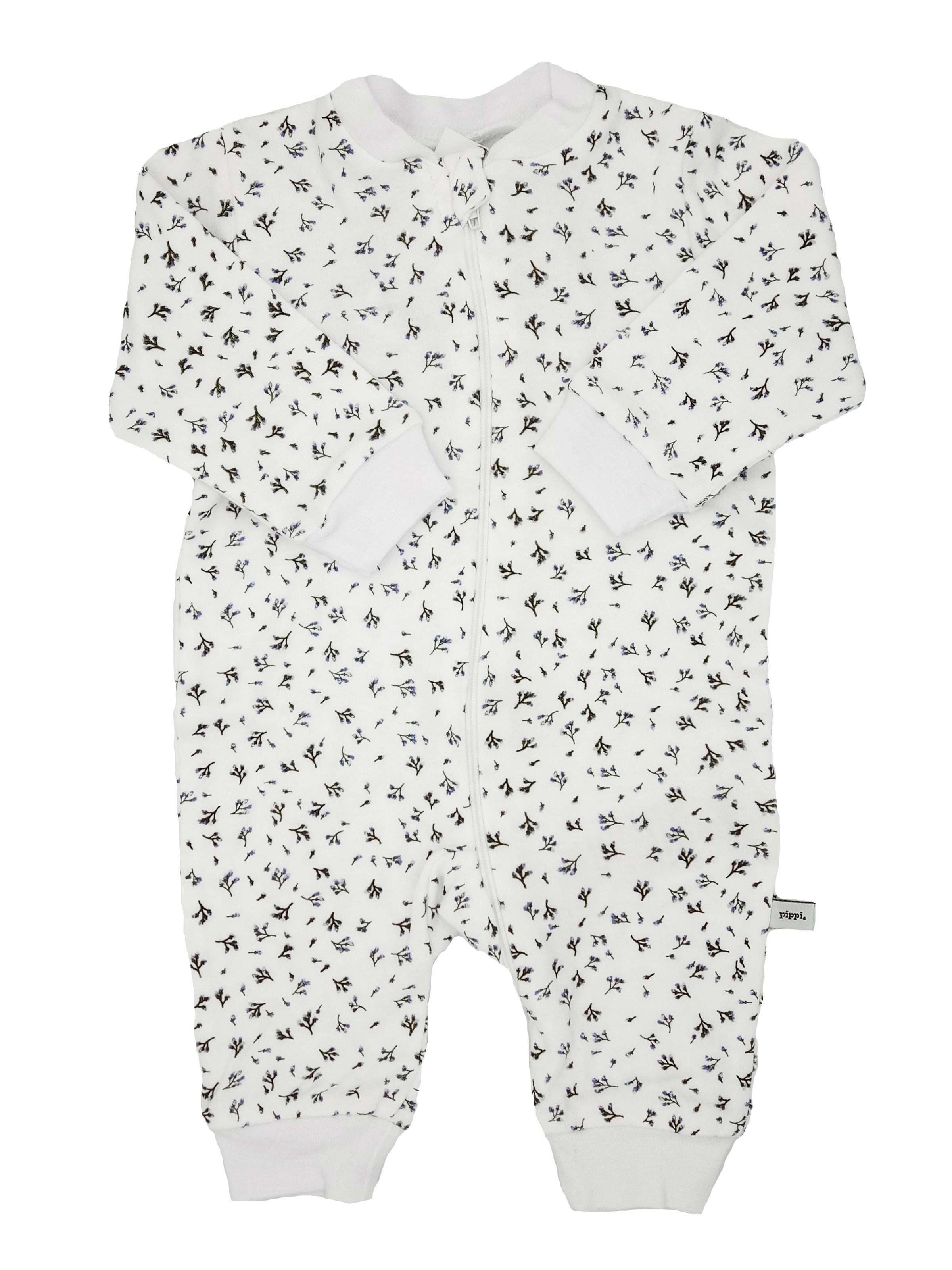 White Ditsy Flower Print Organic Cotton Footless Babygrow - Sleepsuit / Babygrow - Pippi