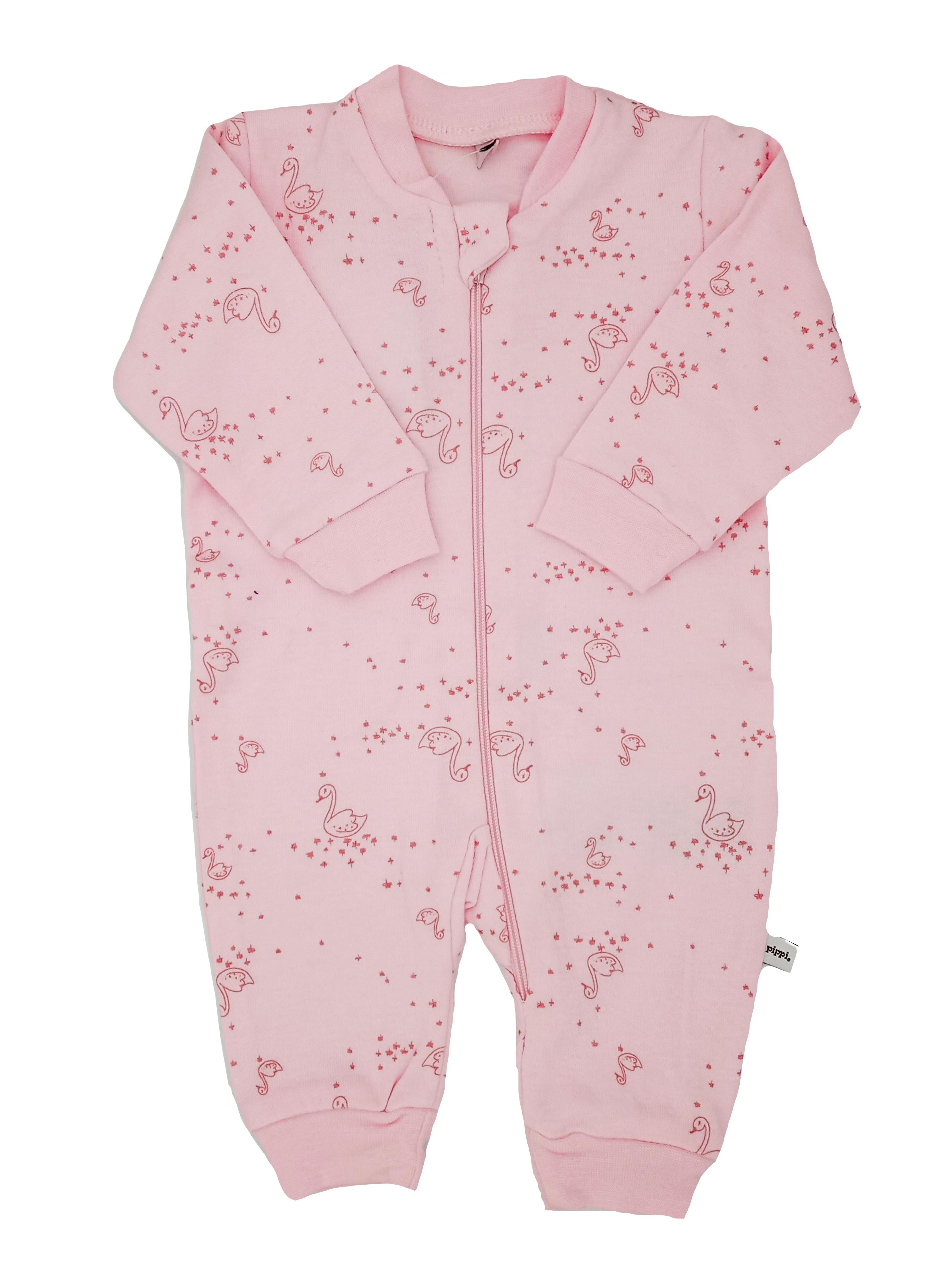 Pink Swan Print Footless Babygrow - Sleepsuit / Babygrow - Pippi