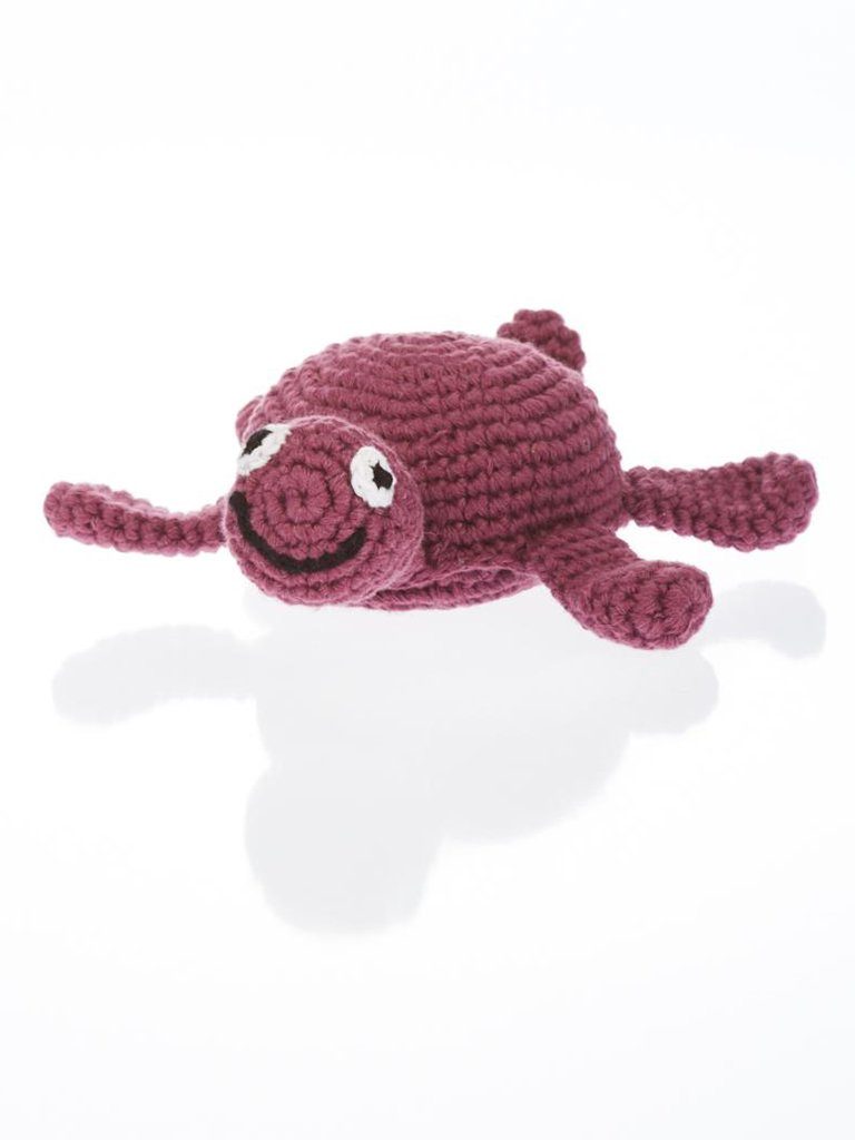 Turtle - Fair Trade Organic Crochet Baby Rattle - Purple - Rattle - Pebble Toys