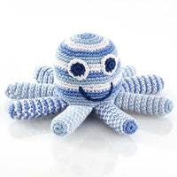 Octopus Crochet Fair Trade Rattle Toy - Pastel Blue Stripe Toy Pebble Toys 