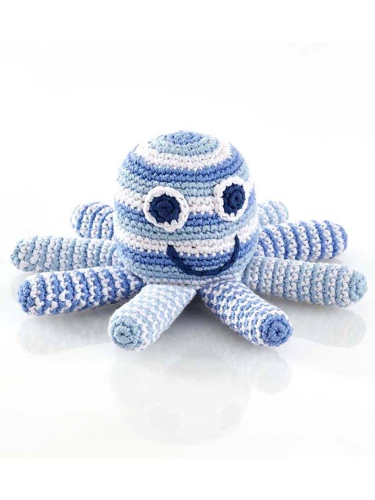 Octopus Crochet Fair Trade Rattle Toy - Pastel Blue Stripe - Rattle - Pebble Toys