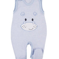 Early Baby Footed Dungarees, Cute Hippo Design - Blue Dungaree EEVI 