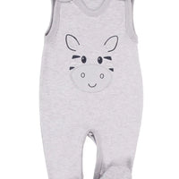Early Baby Footed Dungarees, Cute Zebra Design - Grey Dungaree EEVI 