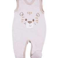 Early Baby Footed Dungarees, Cute Tiger Design - Ecru Dungaree EEVI 