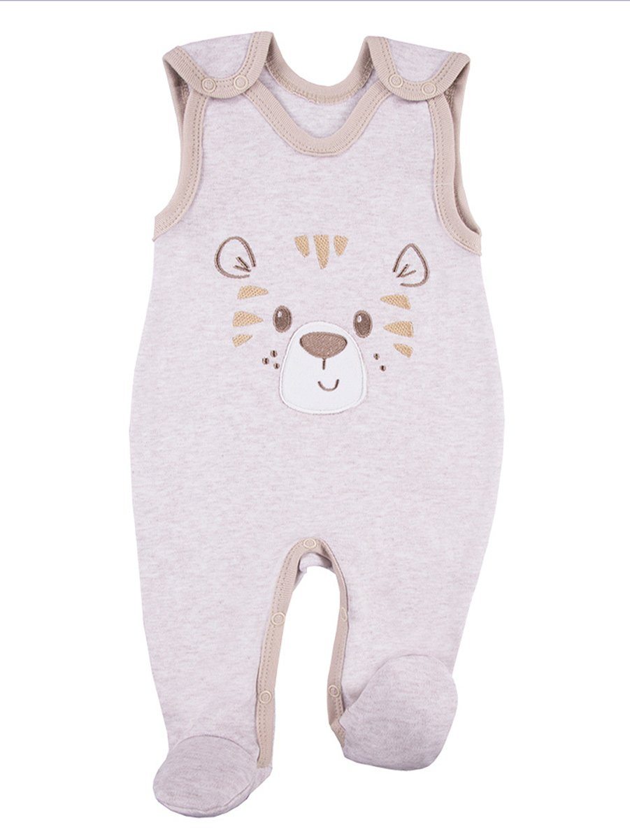 Early Baby Footed Dungarees, Cute Tiger Design - Ecru Dungaree EEVI 