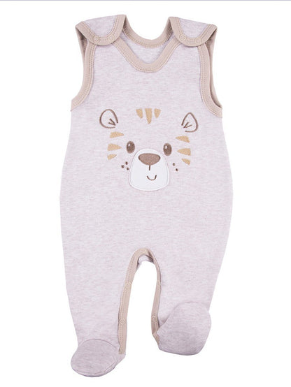 Early Baby Footed Dungarees, Cute Tiger Design - Ecru Dungaree EEVI 
