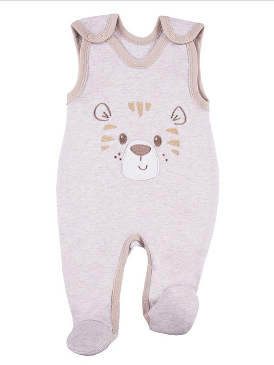 Early Baby Footed Dungarees, Cute Tiger Design - Ecru Dungaree EEVI 