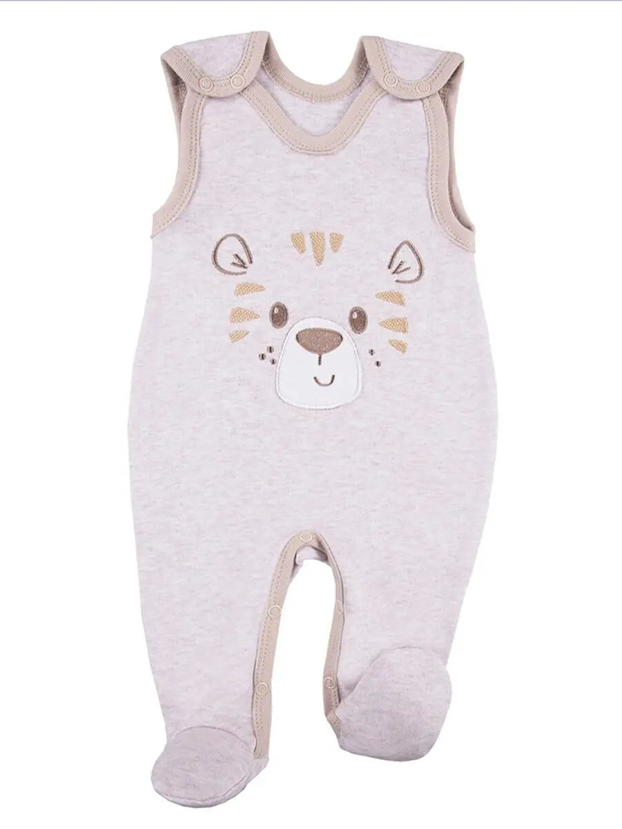Early Baby Footed Dungarees, Cute Tiger Design - Ecru Dungaree EEVI 