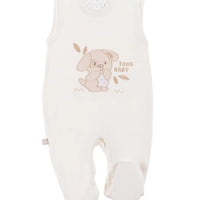 Early Baby Footed Dungarees, Embroidered Puppy Design - Cream Dungaree EEVI 