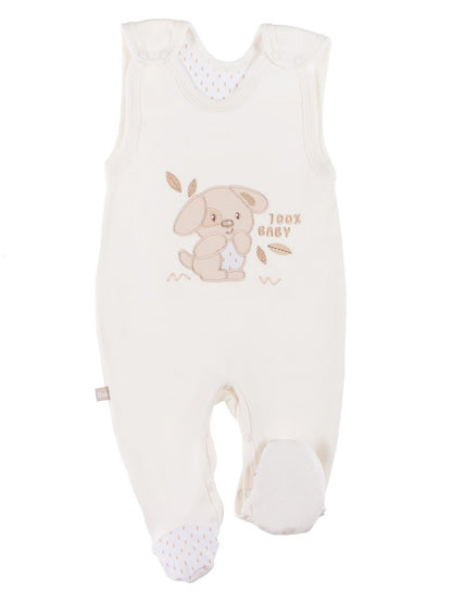 Early Baby Footed Dungarees, Embroidered Puppy Design - Cream Dungaree EEVI 