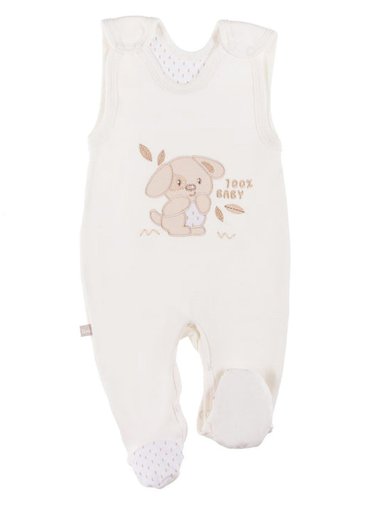Early Baby Footed Dungarees, Embroidered Puppy Design - Cream Dungaree EEVI 