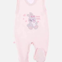 Early Baby Footed Dungarees, Embroidered Bunny Design - Pink Dungaree EEVI 