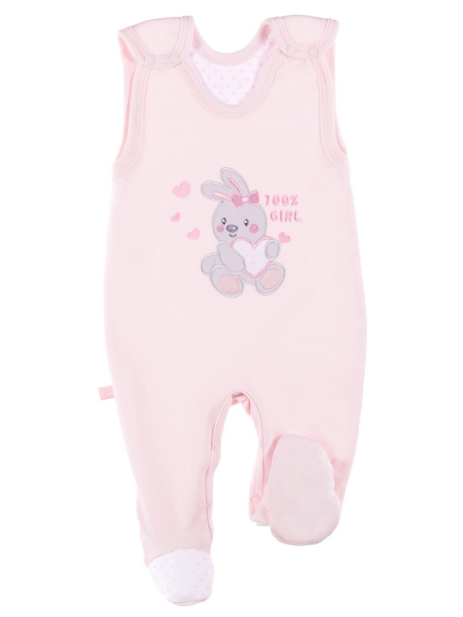 Early Baby Footed Dungarees, Embroidered Bunny Design - Pink - Dungaree - EEVI